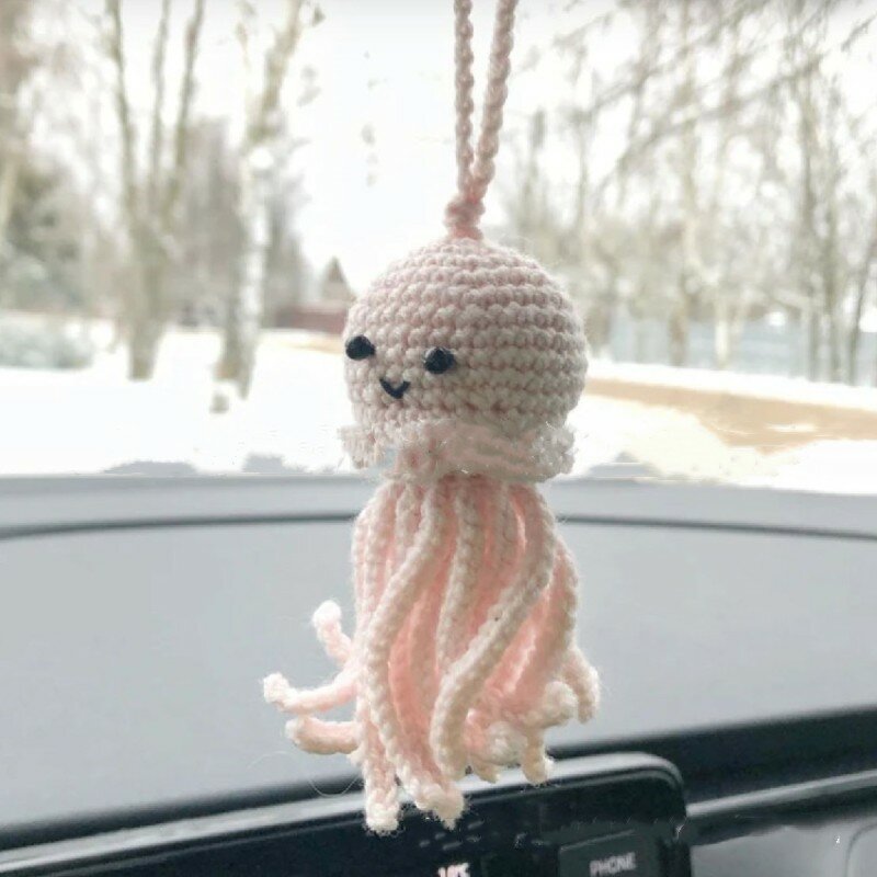 Handmade Knitted Octopus Pendant for Children's Room Decorations, Wool Car Accessories, Hand Woven Animal, Knitted, Safety
