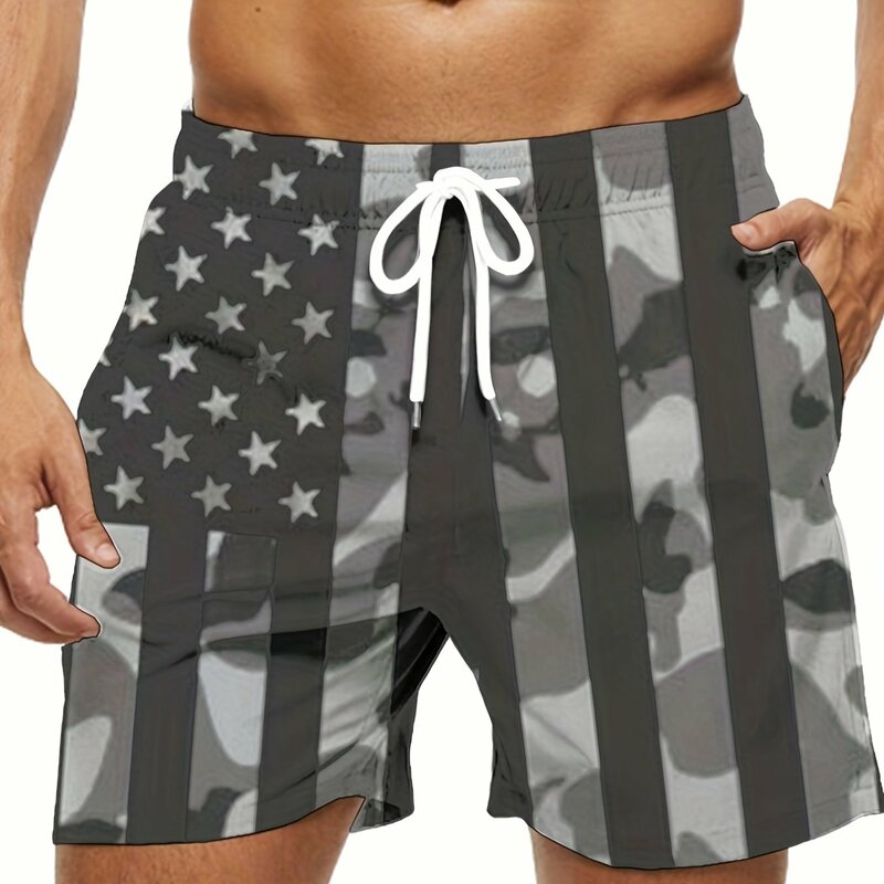 Bañador con estampado de bandera americana para hombre, pantalones cortos de playa, transpirables, secado rápido, deportivos, Joggering