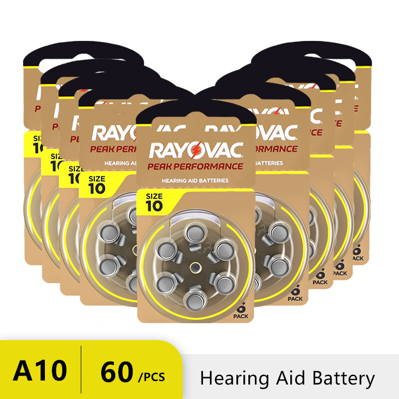Аккумуляторы для слуховых аппаратов 10 A10 ZA10 10A P10 PR70 Rayovac Peak, высокопроизводительные цинковые воздушные батареи для мини цифровых слуховых аппаратов, 60 шт.