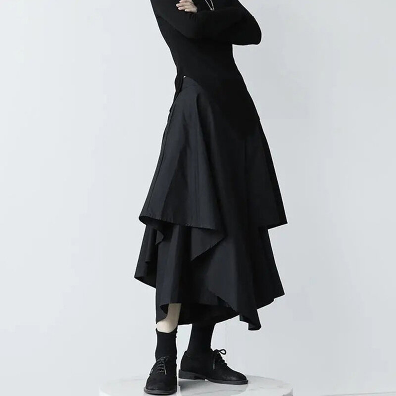 Gothic Irregular Skirts Women Y2k High Waist Cargo Midi Skirt Harajuku Vintage Punk Japanese Black Pleated Casual A Line Skirt F