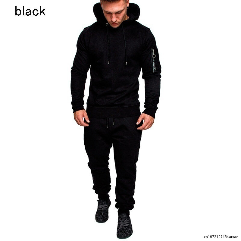 Men Tracksuit Hooded Outerwear Hoodie Set 2 Pieces Autumn Sporting Male Fitness Camouflage Sweatshirts Jacket + Pants Sets