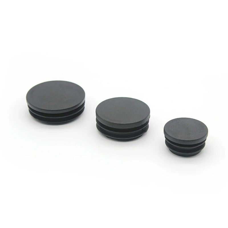 Tapa de plástico negra redonda, insertos de tubo de pierna de muebles, tapón de tapón decorativo, cubierta de polvo, orificios, 10 piezas, 12mm-76mm