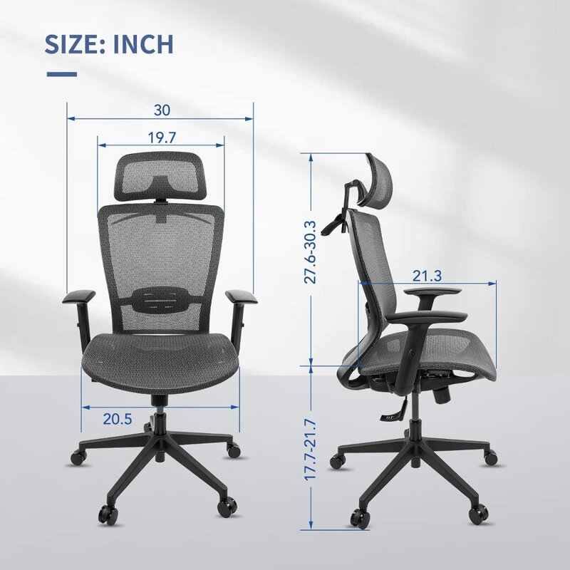 OC3B ergonômico altura ajustável Mesh Office Chair, cadeira do computador, encosto de cabeça ajustável
