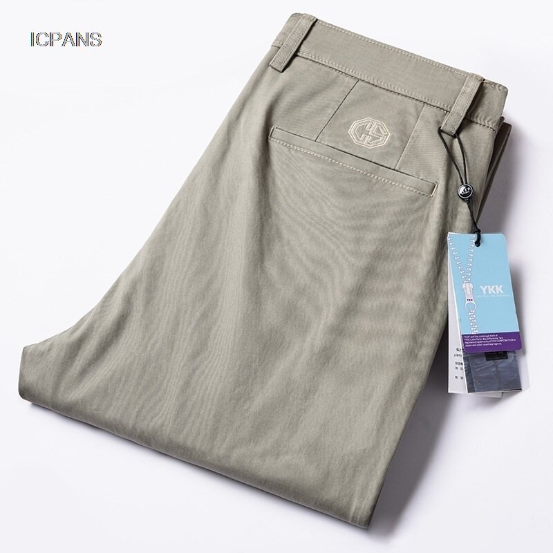 Summer Thin Casual Pants Straight Stretch Green Khaki Gray Black Business Hight Waist Cotton Trousers For Men Big Size 40 42 44