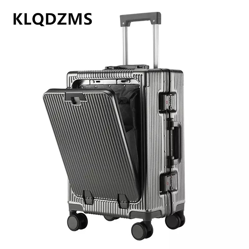 KLQDZMS-maleta PC de 20 pulgadas con Apertura frontal, Maleta de embarque con marco de aluminio, maleta con carrito para portátil de 24 pulgadas, equipaje de cabina de carga USB