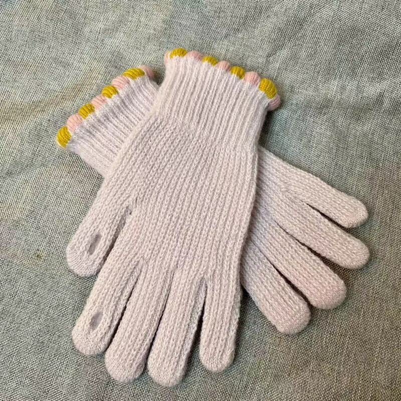 Зимние новые вязаные шерстяные перчатки, женские утепленные варежки с пальцами для сенсорного экрана, модные теплые милые перчатки для студентов и велоспорта T170