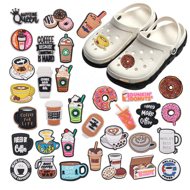 1Pcs PVC Drinks Coffee Because Adulting is Hard Shoe Charms Food Man Buckle Accessories Fit Party Gifts