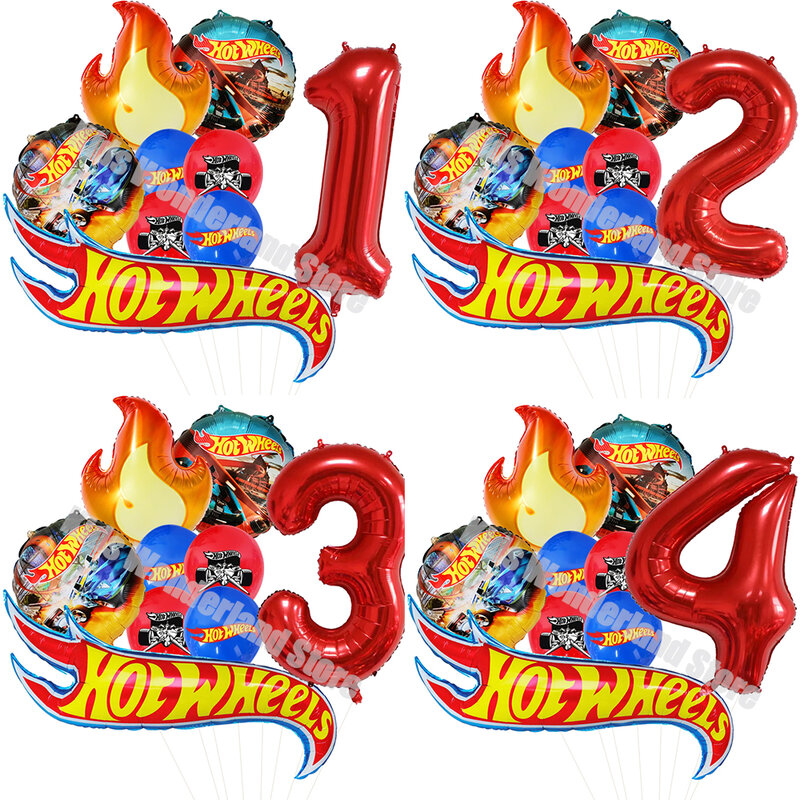 Hot Wheels Birthday Party Balloon Bouquet Decorations 32inch Red Number 1st 2nd Balloons Set Flamme Cars Globos For Boys Girls