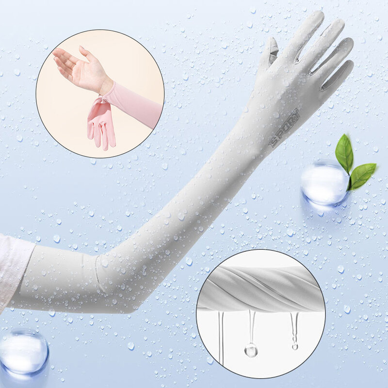 UPF 50+ Summer Dual Use Ice Silk Sunscreen Long Length Gloves Arm Covers Cuff Women Antiskid Quick Drying UV Protection Gloves