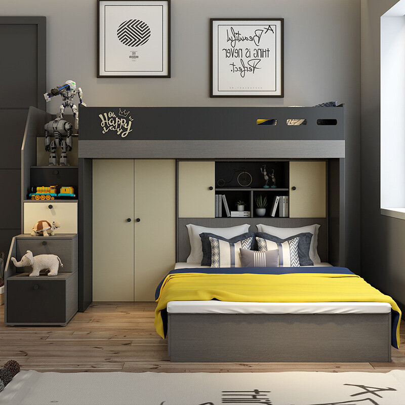 Cama madre multifuncional de estilo nórdico, armario moderno minimalista, caja alta, debajo de la cama, litera