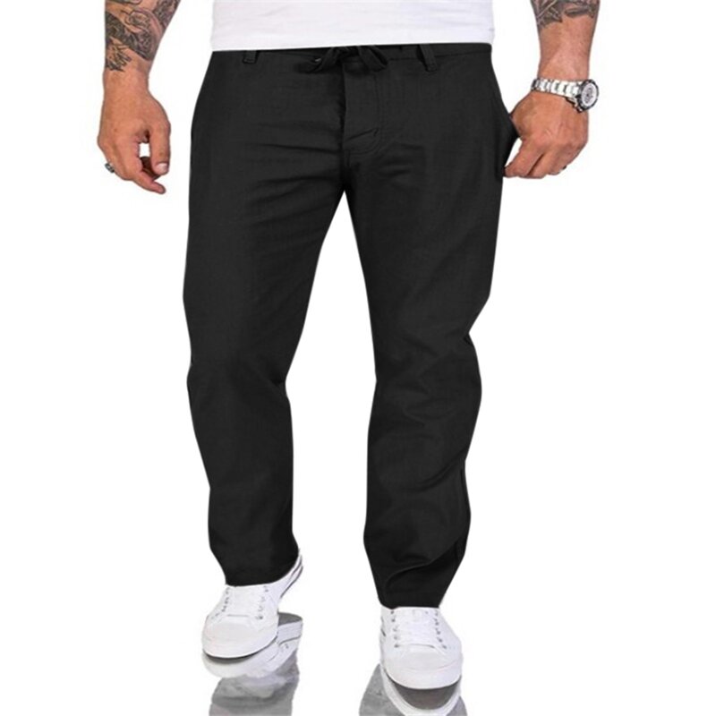Men Spring And Summer Pant Casual All Solid Color Painting Loose Plus Size Trouser Fashion Beach Pockets Pant