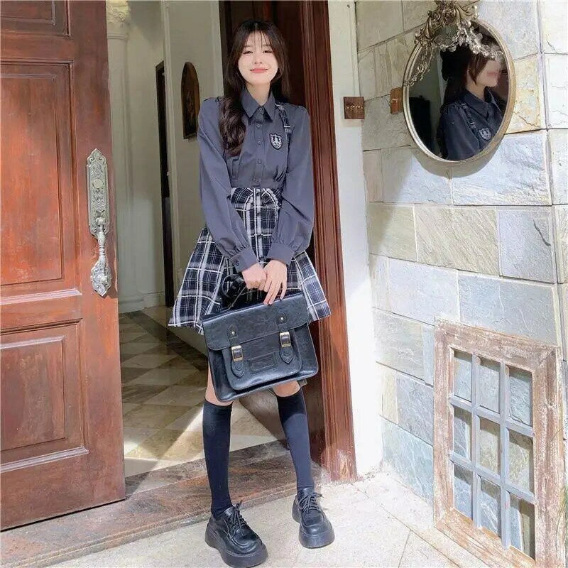 Conjunto de uniforme escolar feminino, terno elegante feminino, moda estilo coreano, estilo diário Jk melhorado, novo, outono