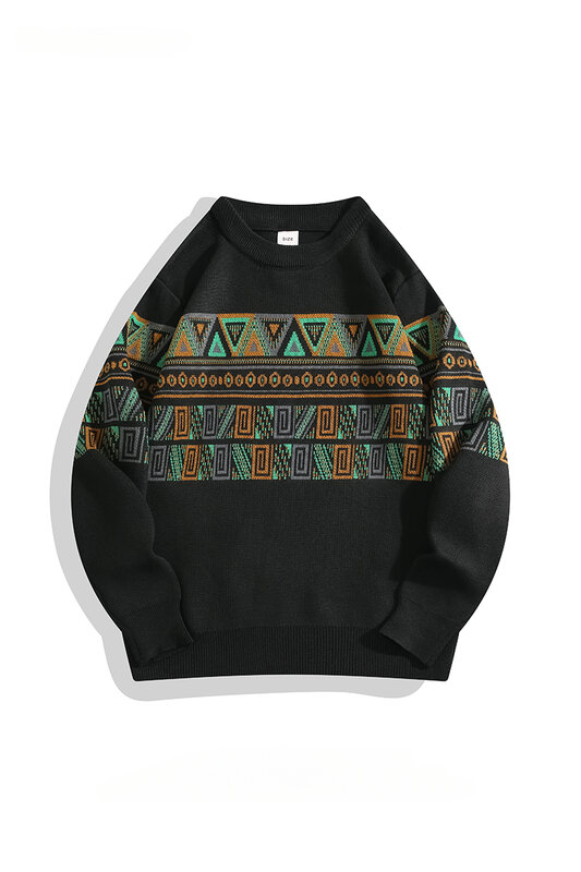 Sweater Jacquard gaya etnik untuk pria/wanita, atasan Pullover rajut leher O longgar kasual kelas atas musim gugur musim dingin