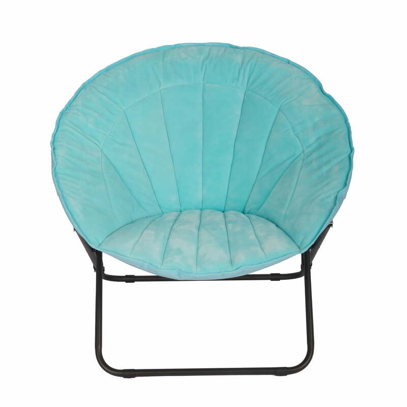 Platillo de conchas marinas de terciopelo, silla OVNI con marco de Metal plegable, asiento de plato plegable difuso para niños y adolescentes, verde azulado