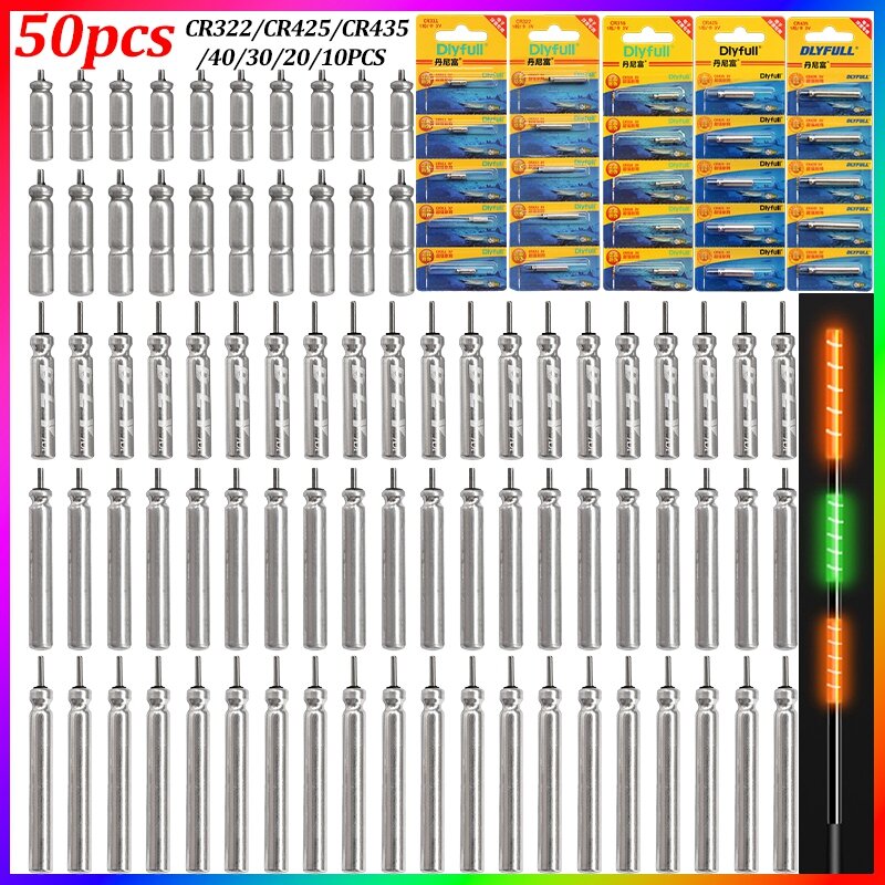 電気ナイトフィッシングフロート、発光ブイ機器、ボバーアクセサリー、cr322、cr425、cr435、cr311、CR316バッテリー、10-50個