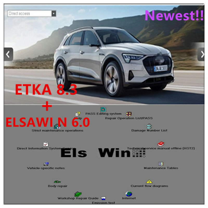 ELSAWIN-Software de reparación de automóviles, catálogo de piezas electrónicas de vehículos de grupo, con E T/ K 8,3, más nuevo para a-udi para V-W, 2023, gran oferta