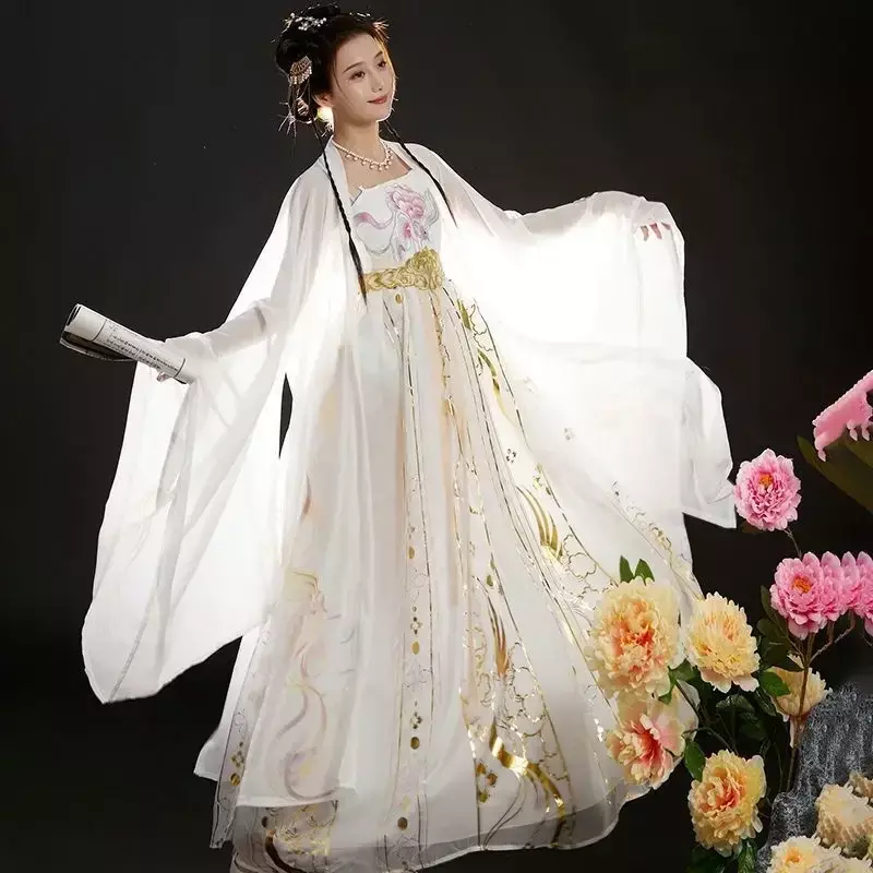 مجموعة أزياء هانفو التنكرية للنساء ، هانفو الصينية التقليدية القديمة ، فستان أبيض نسائي ، خمر ، حفلة صيفية ، مقاس كبير ، 3XL