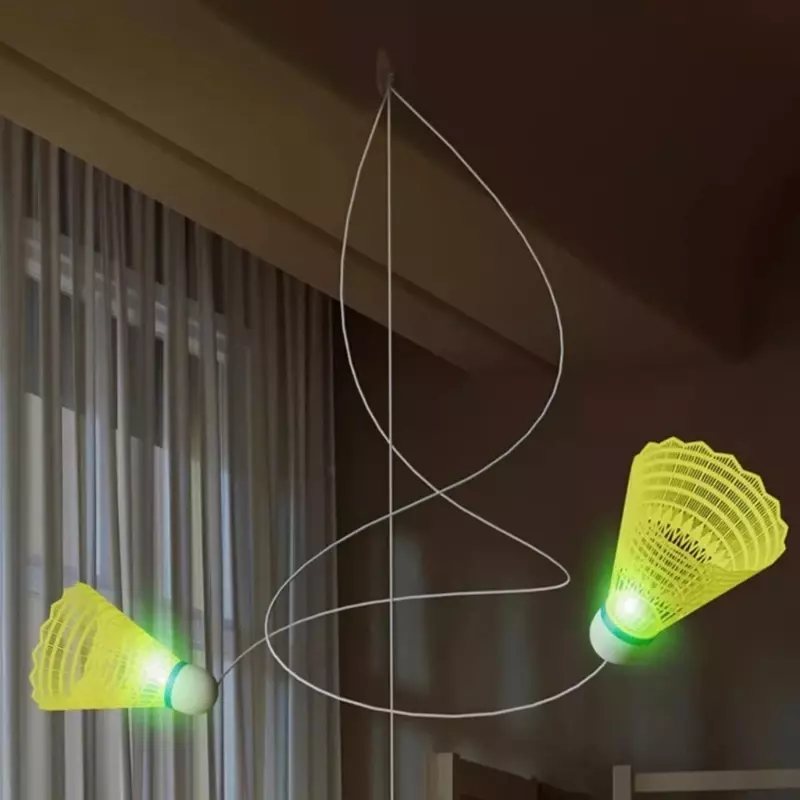3set Glowing Windproof Badminton Trainer Self Study Shuttlecock Rebounds One Person Playing Elastic Swing Badminton