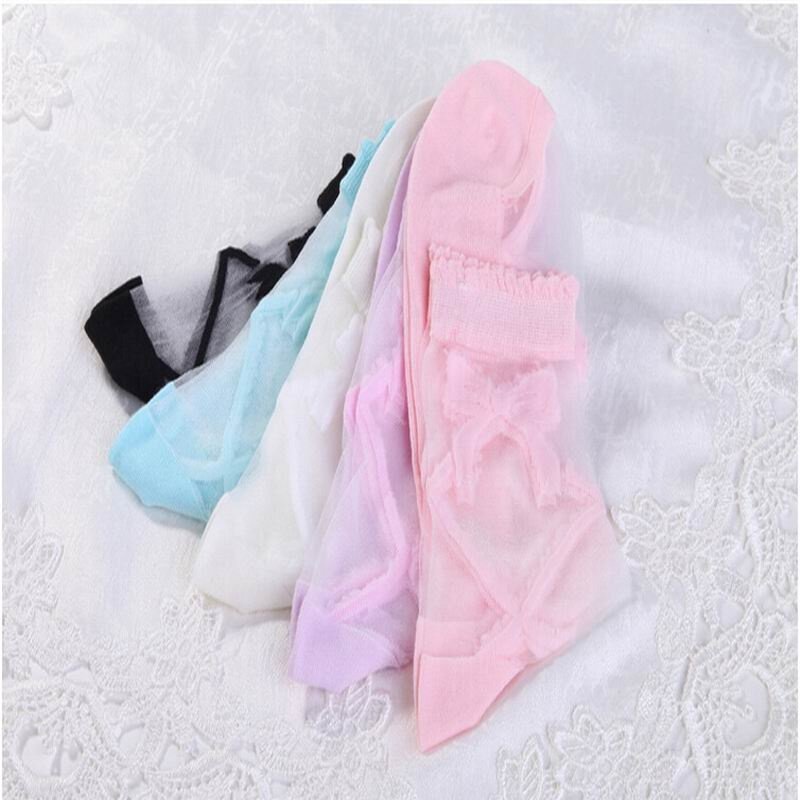 Chaussettes en maille transparente pour femmes, motifs nœud papillon, chaussettes de rinçage pour filles, mode, 1 paire