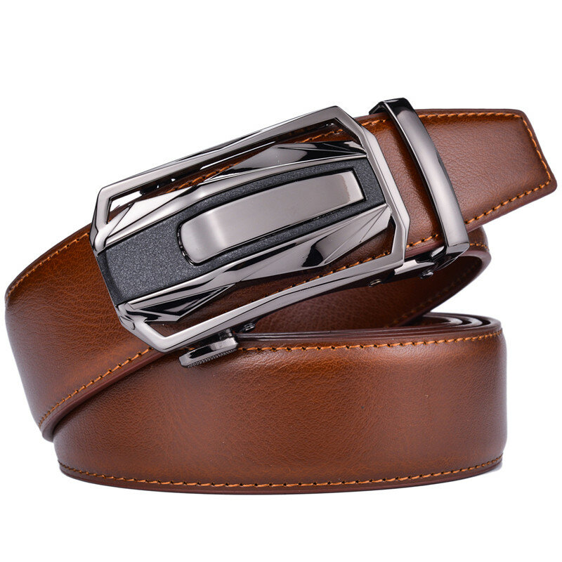 Men's Leather Ratchet Belt Dress with Slide Click Automatic Buckle Plus Size Luxury Ceinture