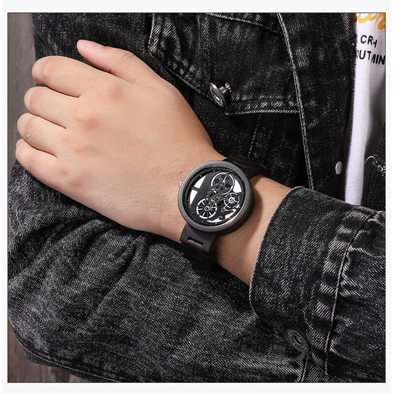 Creative Wooden Quartz Wristwatches Men's Solid Walnut Strap Unique Gear Dial Military Sports Watch,bracelet