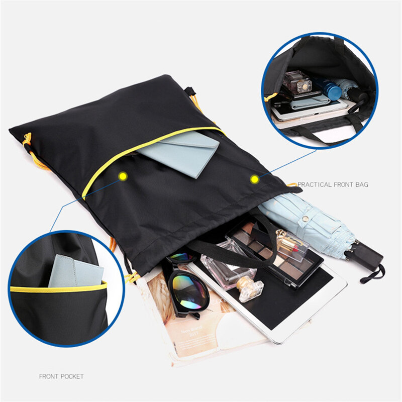 กระเป๋าเป้สะพายหลังเชือกรูดกลางแจ้งกระเป๋าใส่ลูกบอลเชือกหนาสำหรับเล่นฟิตเนส, กระเป๋าผ้าสำหรับเดินทางช้อปปิ้งทำจากไนลอน