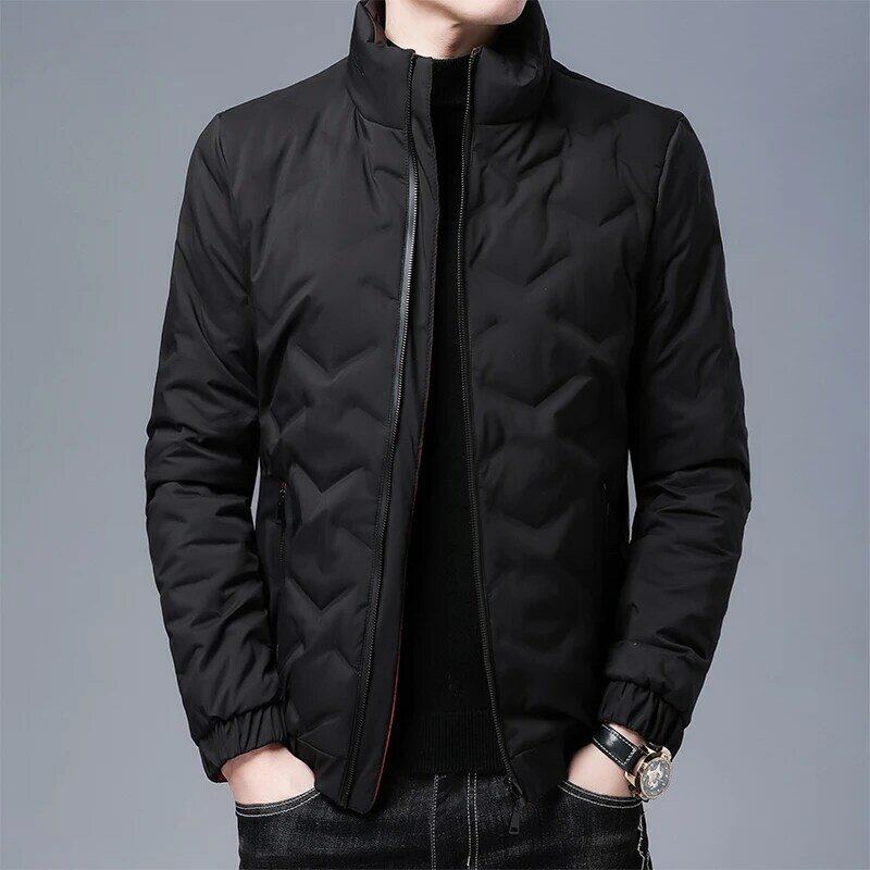 Lekka kurtka puchowa męski zimowy dwustronny płaszcz z gradientem stójka slim fit 80% białe kurtki z kaczką płaszcze