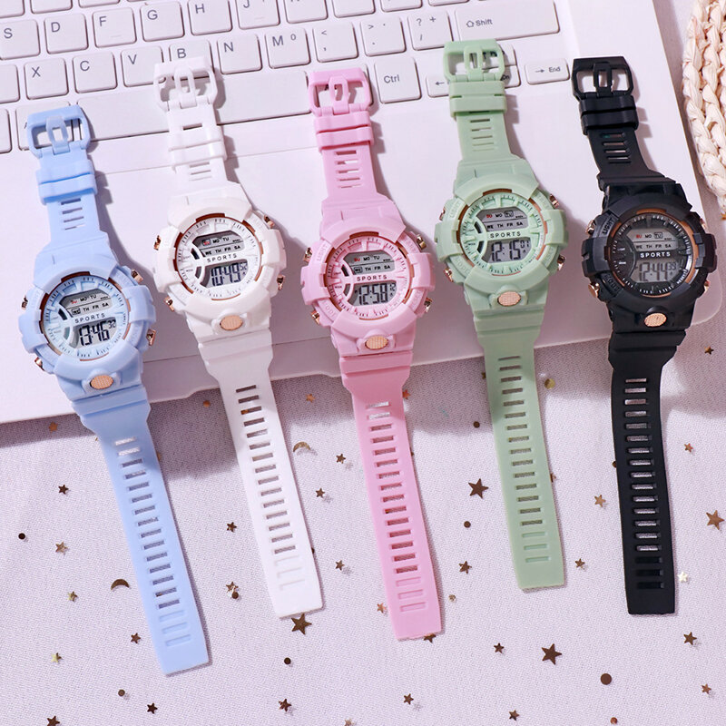 Wielofunkcyjne zewnętrzne zegarki elektroniczne Led wodoodporne sportowe zegarki damskie męskie para cukierkowe kolory Fashion Casual Watch
