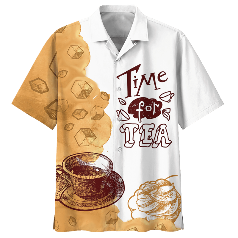 남성용 커피 애호가 패턴 하와이안 셔츠, 레트로 3D 프린트 반팔, 라펠 오버사이즈 셔츠, 여름 스트리트 단추 블라우스