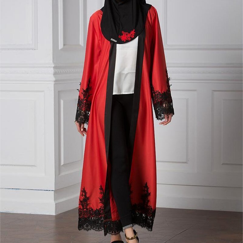 Wepbel islam cardigan rendas caftan costura solto cardigan muçulmano aberto abaya hijab manga longa robe roupas islâmicas