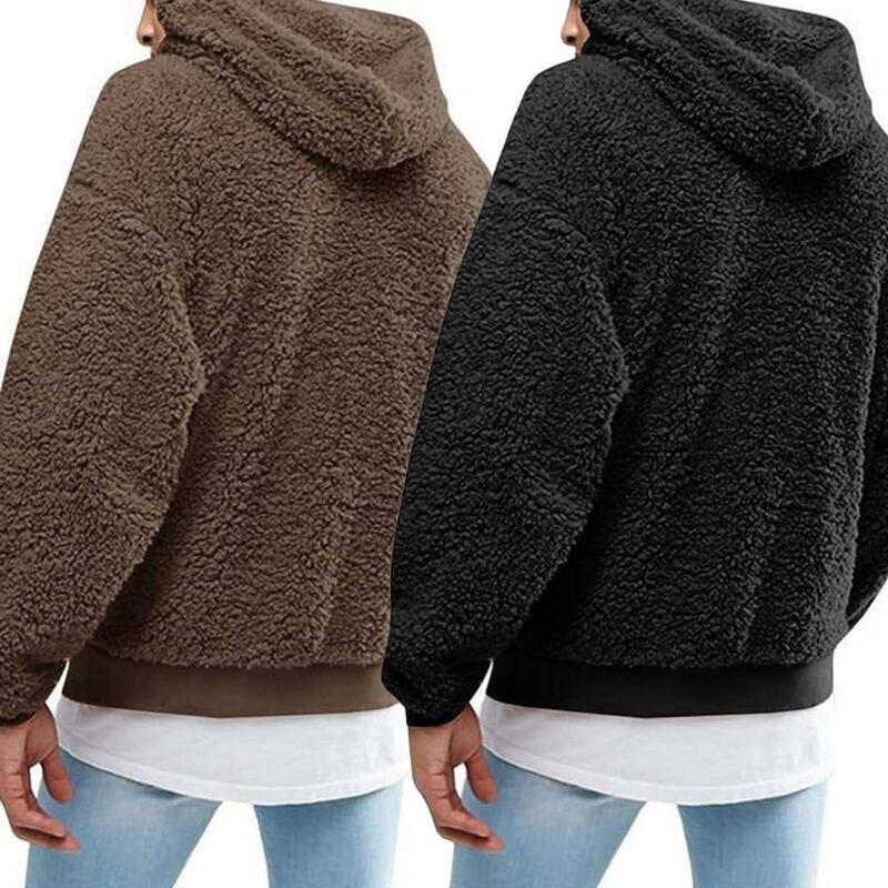 Solid Color Hooded Men Pullover Winter Fluffy Fleece Coat Hoodie Warm Sweatshirt