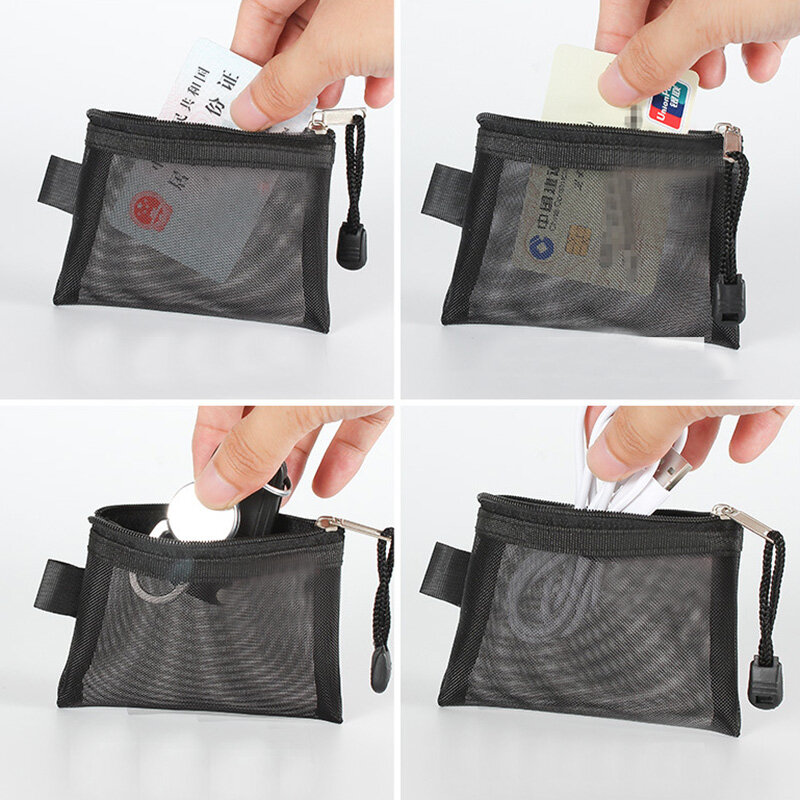 소형 나일론 메쉬 동전 지갑 키 립스틱 동전 가방, ID 비즈니스 신용 카드 홀더 보관 가방, 돈 이어폰 데이터 라인 소형 가방