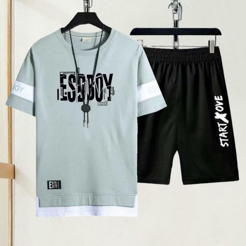 Sport bekleidung Herren T-Shirt Shorts Set Herren Sport Outfit Set mit O-Ausschnitt T-Shirt elastische Taille Shorts Brief druck für aktive