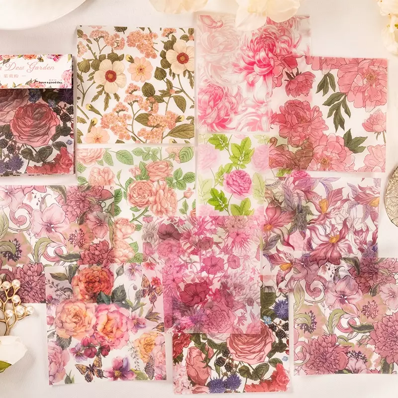 Material Decorativo Papel para Flores Literárias, Série Floral Mist Garden, Conta Mão Caixa de Presente, 8 Estilos, 30 unid