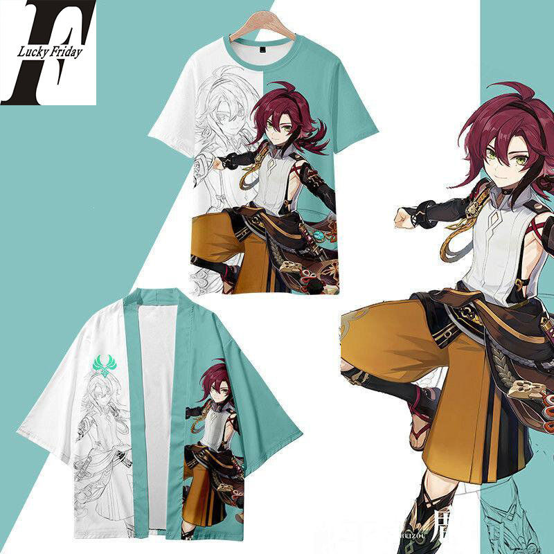 Genshin Impact Shikanoin Heizou 3D Kimono Shirt Cosplay Anime Spiel Männer Frauen Sieben Punkt Ärmel Tops Casual Streetwear Plus Size