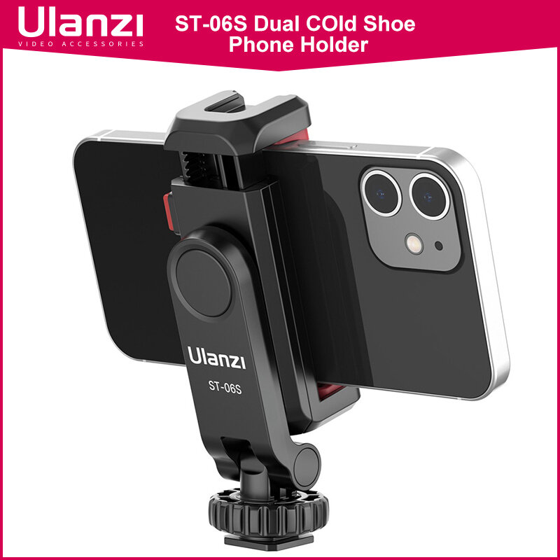 Ulanzi-soporte Vertical ST-06S para teléfono móvil, trípode con zapata fría para micrófono, Clip ligero para iPhone 12, soporte para Vlog, Smartphone
