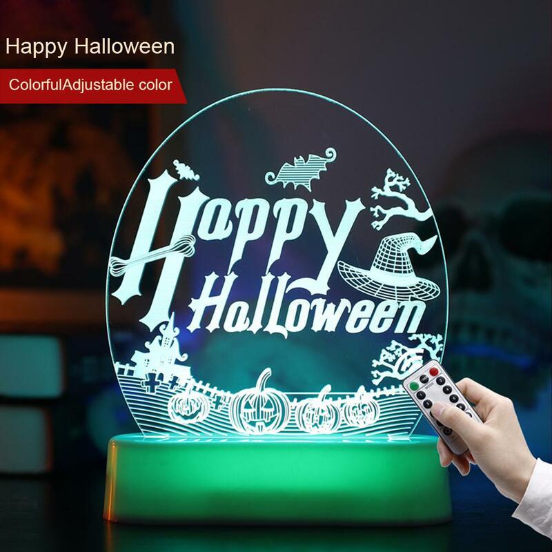 Halloween Night Light Colorful Pumpkin Skull 3D Acrylic Illusion Desk Lamp Ornaments Halloween Decorative Light Party