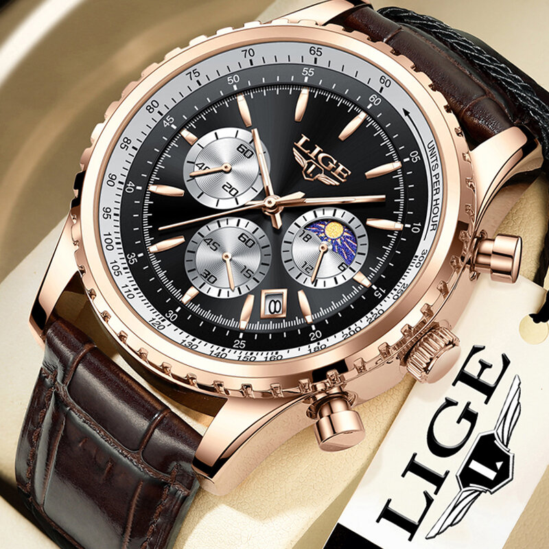 LIGE Top Brand Original Stainless Case Sport Mens Watches Quartz Wristwatch For Men Military Waterproof  Clock Relogio Masculino
