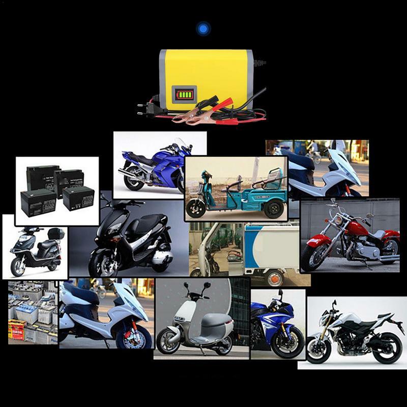Pengisi daya baterai sepeda motor 12V, pengisi daya baterai sepeda motor cepat dengan konektor pengisi daya untuk sepeda motor skuter RV dan sepeda jalan