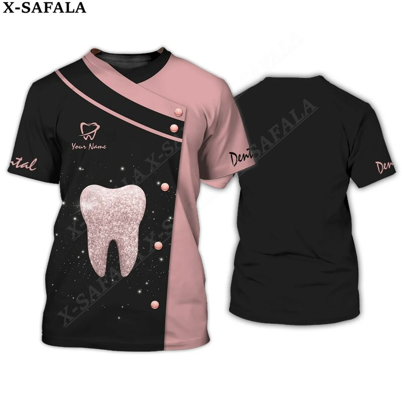 Camiseta de dentista personalizada para mujer, pantalones de herramientas dentales, conjunto de Leggings con estampado 3D, camiseta de alta calidad, cuello redondo, informal, Top3, Verano