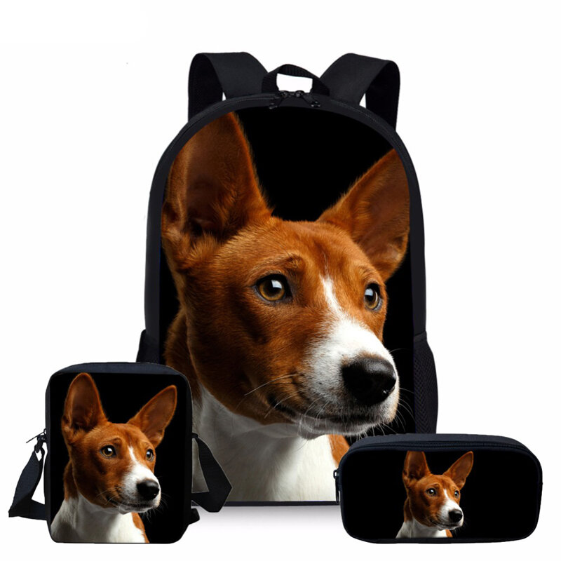Conjunto de mochilas escolares para niños, mochilas escolares con estampado 3D de perro Basenji, para adolescentes y niños