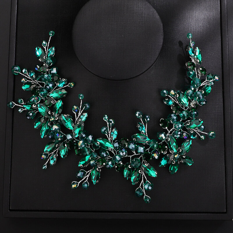 Diadema nupcial de cristal verde para mujer, accesorios para el cabello de boda hechos a mano, tocado de diamantes de imitación de moda, tocado de fiesta
