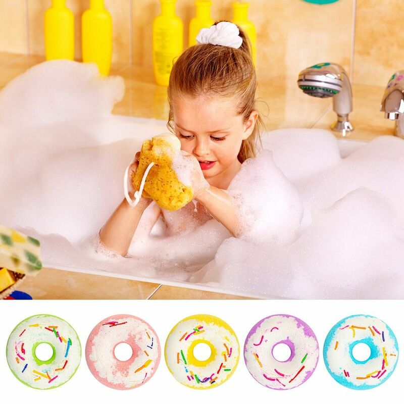 Bomba de baño de Donut de Color Adorable, bolas de sal de baño respetuosas con la piel, bombas de baño de burbujas humectadas suaves con olor a limón