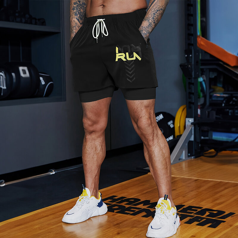 Men's New 2-in-1 Sports Running Casual Breathable Shorts Double Layer Sports Shorts Fitness Training Jogger Bottoms Mens Shorts