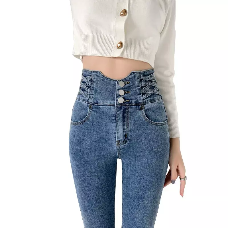 ฤดูใบไม้ผลิฤดูร้อน2023สตรีแฟชั่นสตรีสูงเอวกว้างขากางเกงยีนส์กระโปรงผู้หญิง Denim Capris กางเกง Jean กางเกงยีนส์ Mom กางเกง