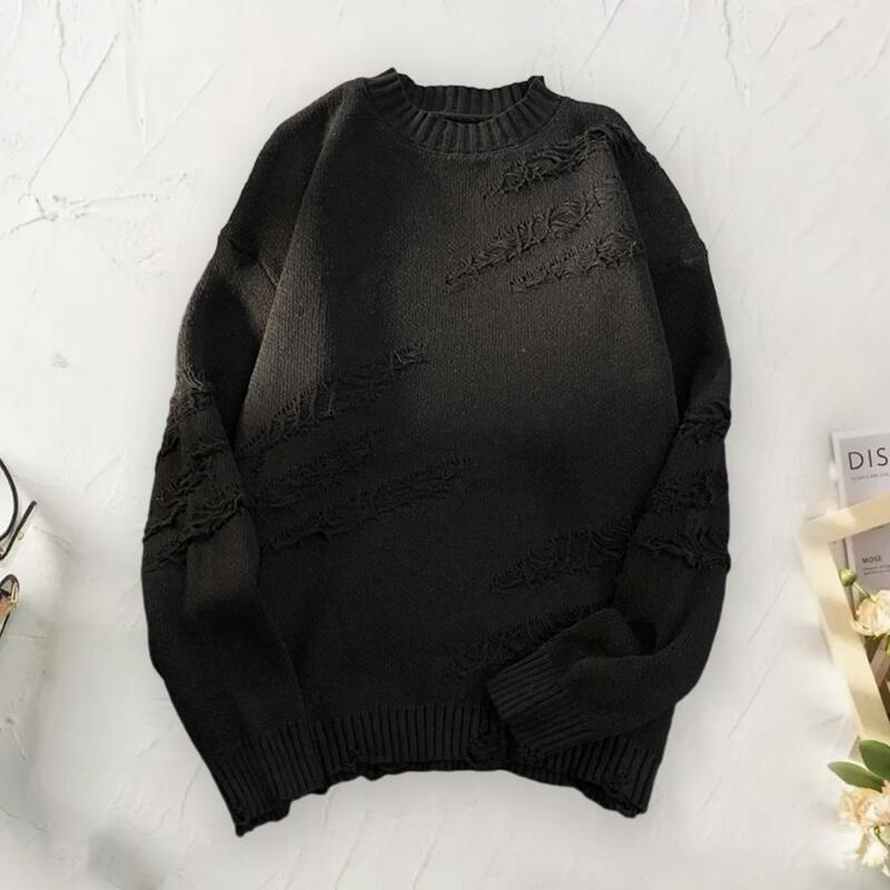 Мужской винтажный трикотажный свитер с длинным рукавом, в стиле хип-хоп