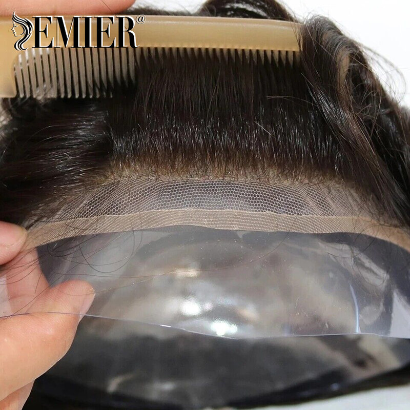 Reemplazo de cabello humano para hombres, prótesis de cabello masculino cómodo con encaje suizo superior y Pu, rizo frontal de encaje de 25mm, personalizado