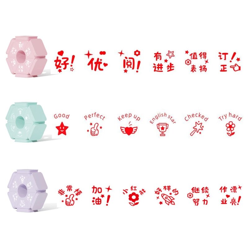 Tampon de sceau à Six faces pour enseignant, tampons colorés pour les devoirs, accessoires d'enseignement, jouets éducatifs interactifs, 97be