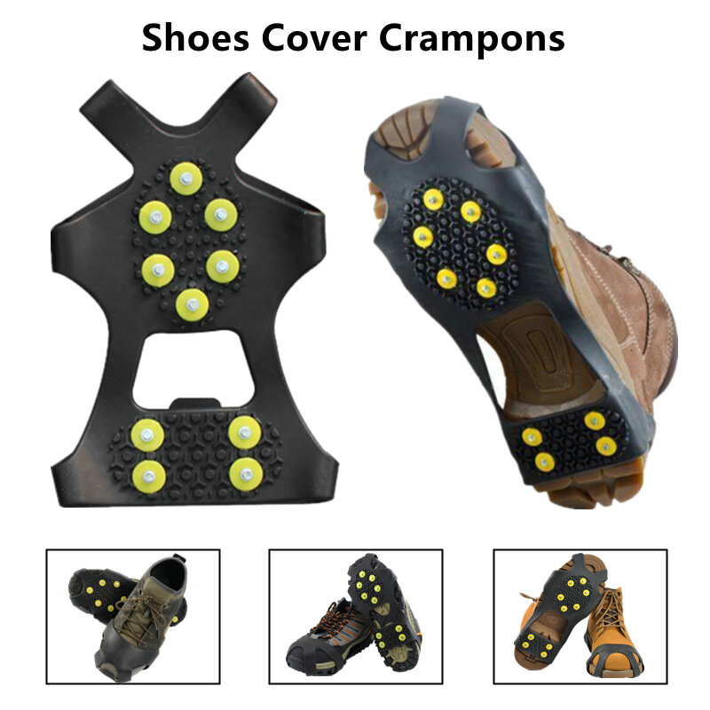1 Pair 10 Studs Anti-Skid Snow Ice Climbing Shoe Spikes Ice Grippers Cleats Crampons Winter Climbing Anti Slip Shoes Cover