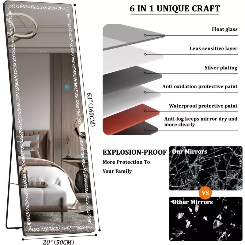 Mirror for Bedroom Wall Mounted Mirror Dimming and 3 Color Modes for Bedroom Free Shipping Full Body Living Room Furniture Home